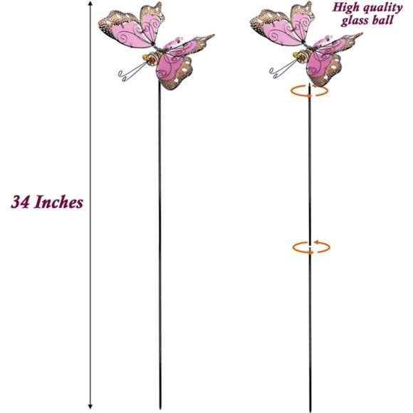 34 Inch Butterfly Garden Stakes Decor, Glow in Dark Metal Yard Art, Set of 3 - Picture 4 of 5